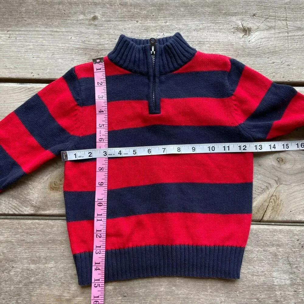 OshKosh b'Gosh‎ Boys Sweater Size 3T Red Navy Blue Striped 1/4 Zip